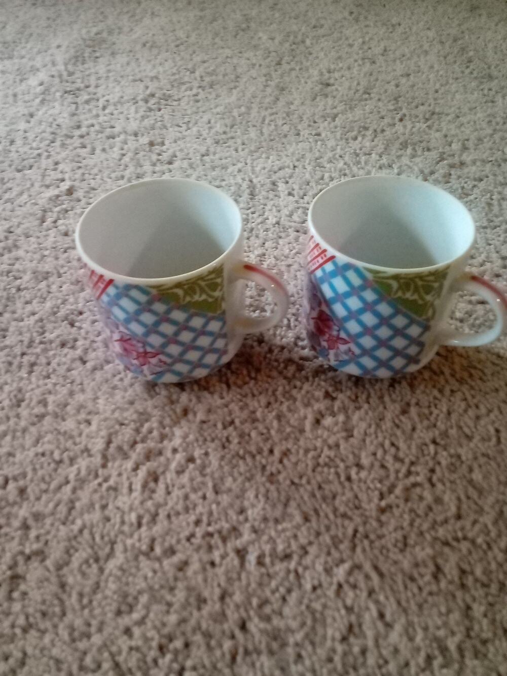 1970's Ceramic Patchwork Mug, Vintage, Made In Japan, Set Of 2